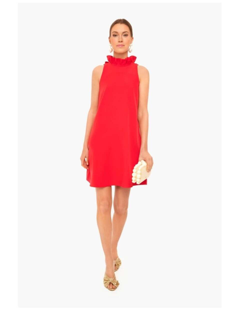 Tuckernuck Blythe Dress Womens XS Red Ruffle High Neck Sleeveless Party Mini